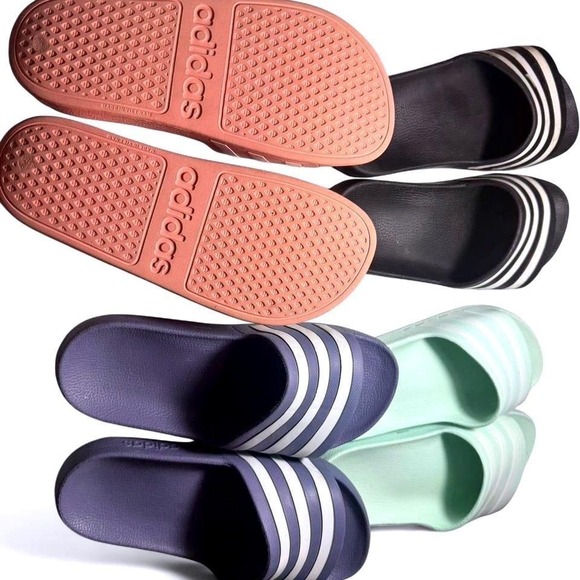 Adidas Adilette Aqua Slides Bundle 4 Pairs Coral Navy Mint Black Mens Womens - Picture 2 of 5